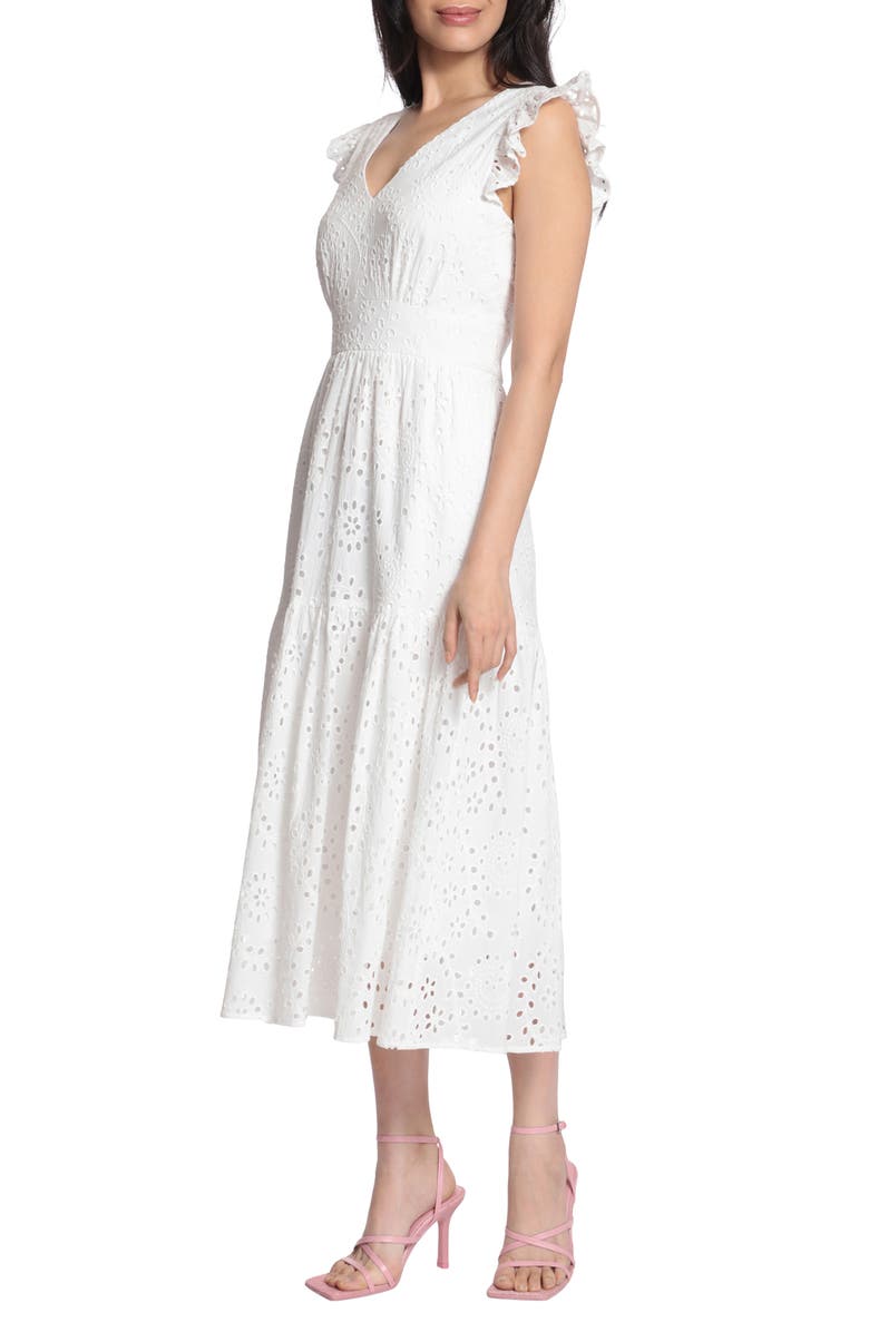 Maggy London Cotton Eyelet Tiered Midi Dress, Alternate, color, 