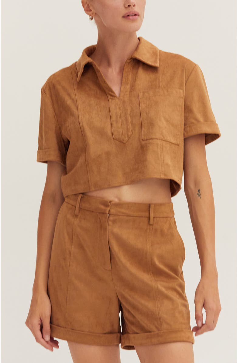 CRESCENT Suede Cropped Shirt, Main, color, Camel