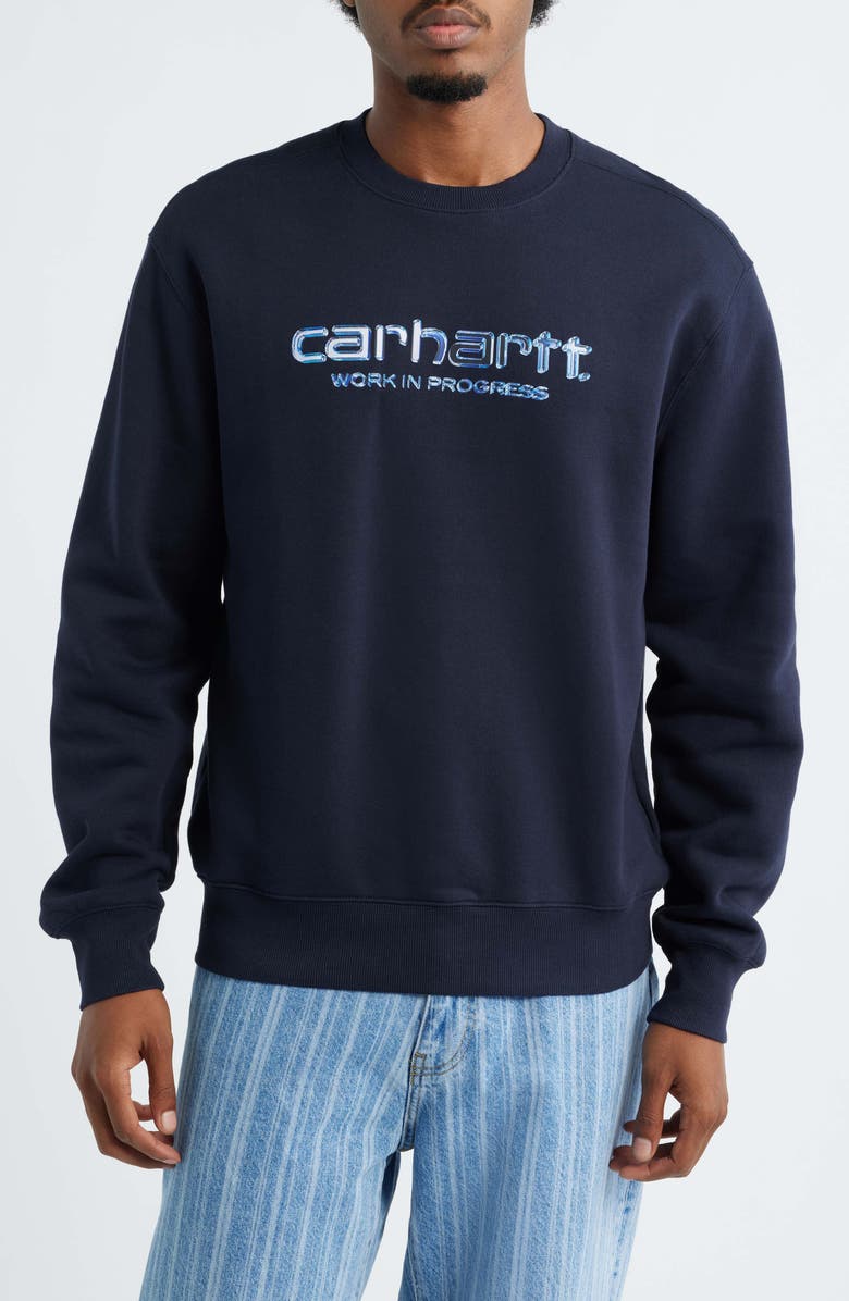 Carhartt Work In Progress Solar Chrome Cotton Graphic Sweatshirt, Main, color, Dark Navy