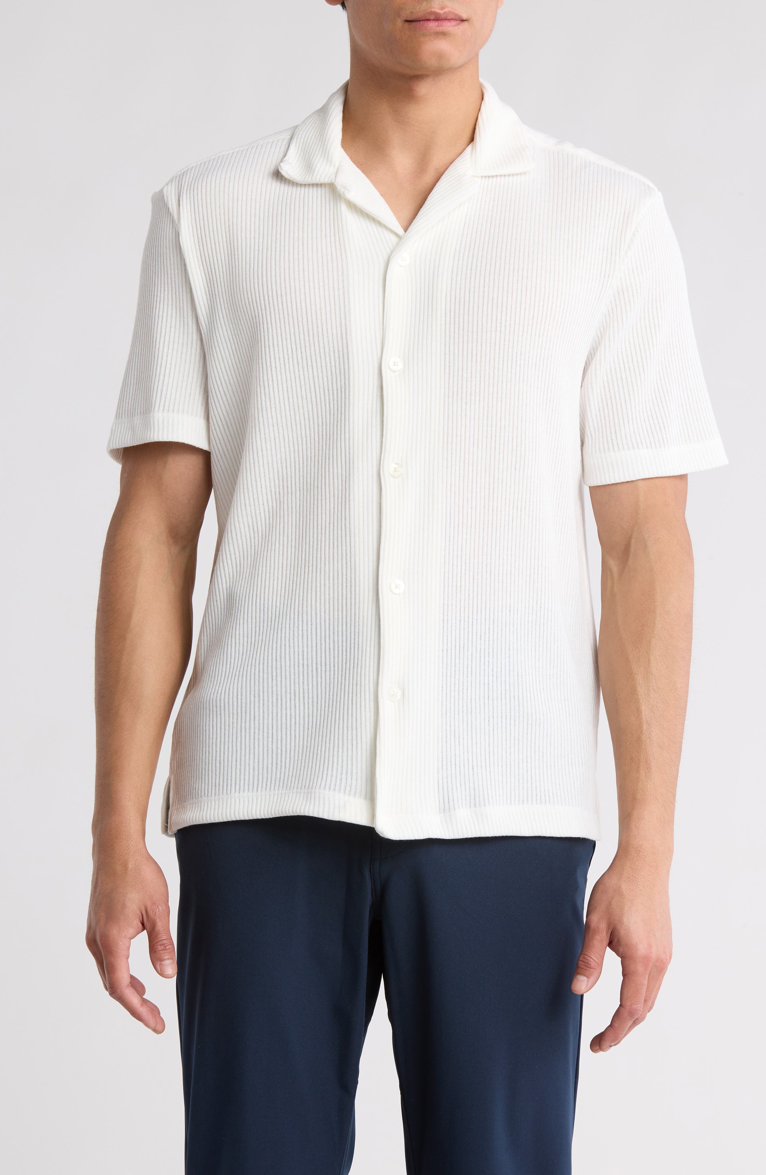 DENIM AND FLOWER Textured Knit Camp Shirt