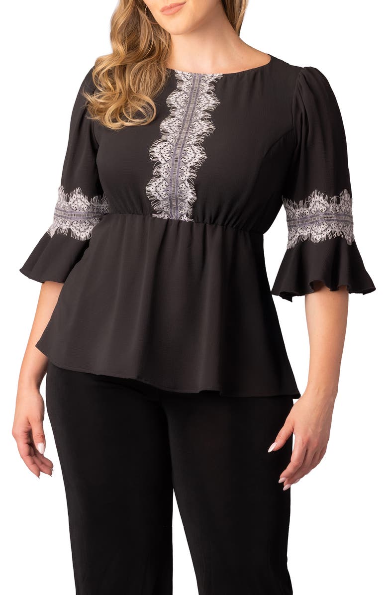 Kiyonna Chateau Lace Peplum Top, Main, color, Black Noir