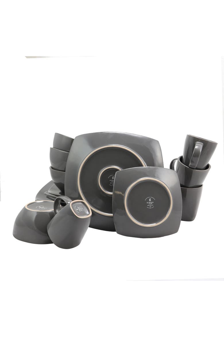 Square Dinnerware Set , Set of 16 Piece, Alternate, color, Grey