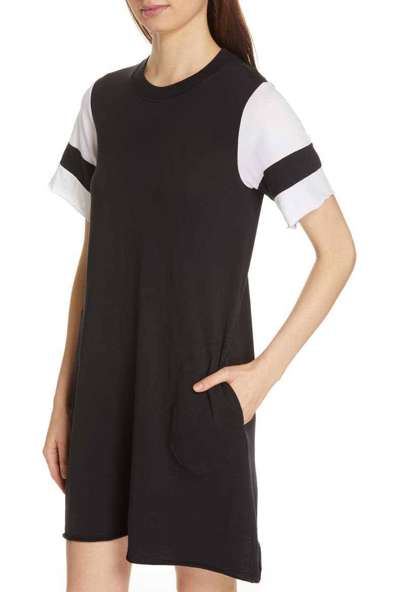 Stripe Sleeve Jersey T-Shirt Dress, Alternate, color, BLACK