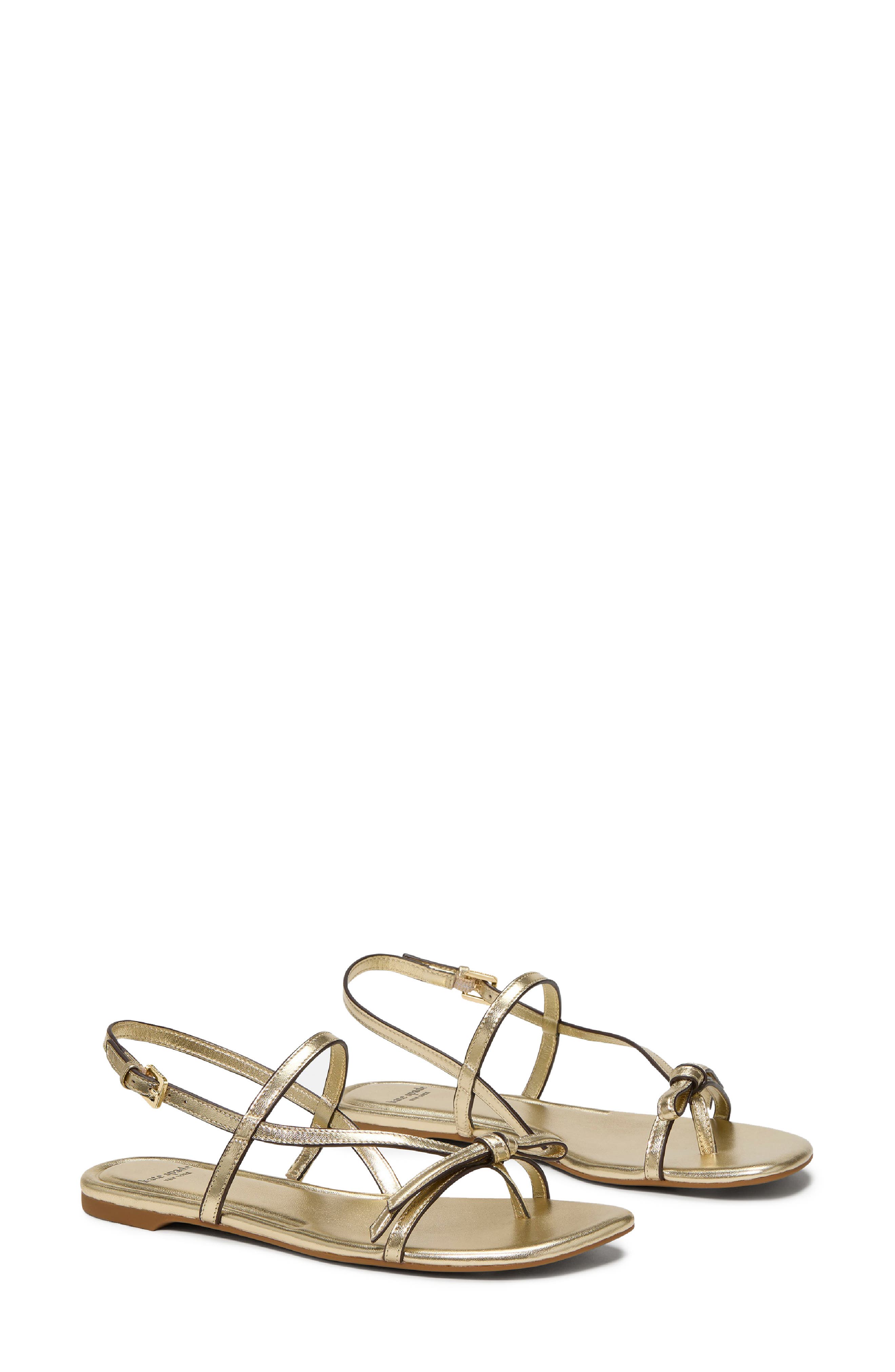Kate Spade New York loop metallic ankle strap sandal, Alternate, color, Pale Gold
