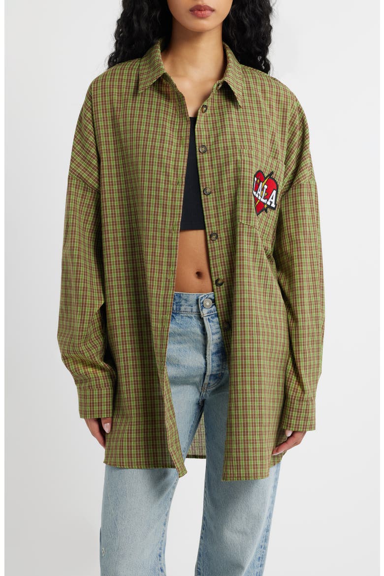 Soul Searching Cotton Button-Up Shirt, Main, color, GREEN PLAID