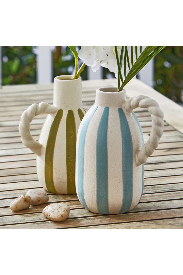 Small Green Stripe Decorative Vase for Everyday Home Decor, Alternate, color, Green