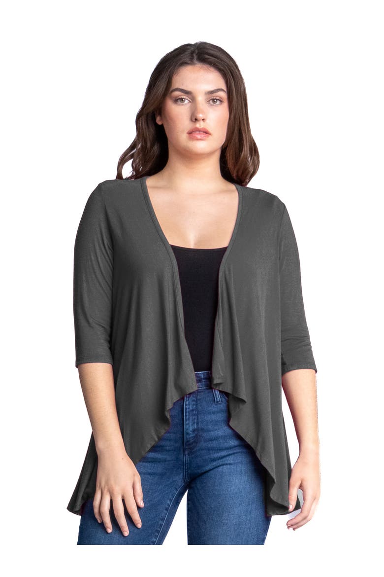 Elbow Length Sleeve Open Front Cardigan, Main, color, Charcoal