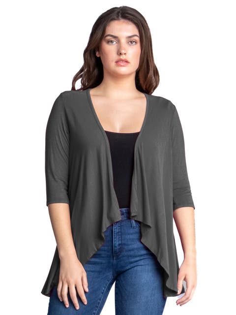 Elbow Length Sleeve Open Front Cardigan