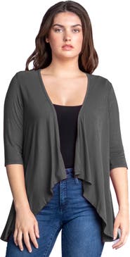 24seven Comfort Apparel Elbow Length Sleeve Open Front Cardigan