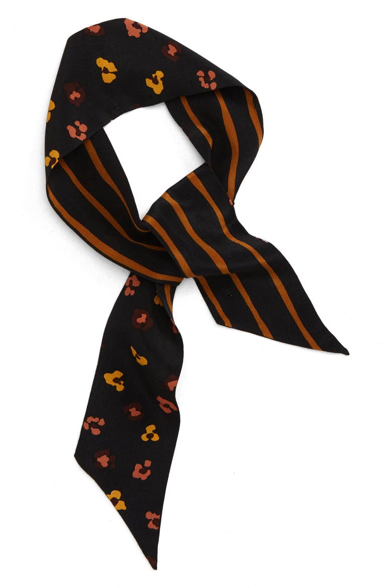 Silk Skinny Bandana, Main, color, LEOPARD FLORAL TRUE BLACK