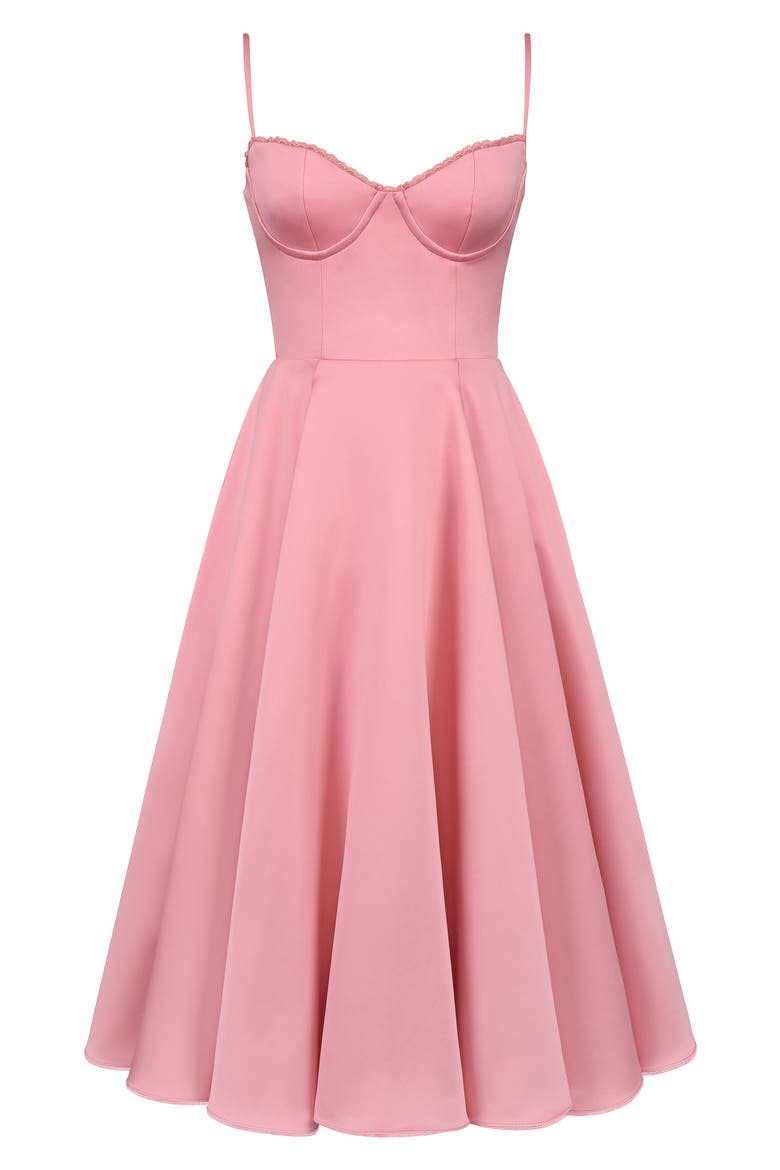 Mademoiselle Bustier Stretch Satin Midi Dress, Alternate, color, RASPBERRY