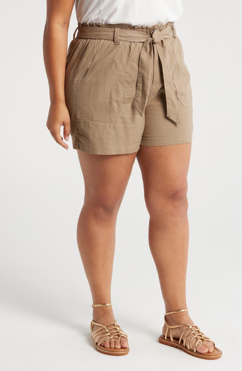 Wit & Wisdom Sky Rise Linen Blend Paperbag Shorts, Alternate, color, Portobello