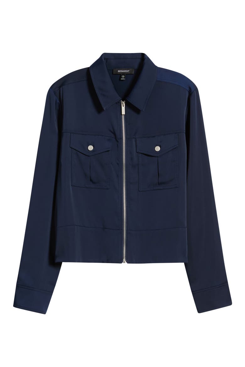 Satin Zip Up Jacket, Main, color, EVENING BLUE
