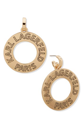 Karl Lagerfeld Engraved Logo Drop Earrings In Gold