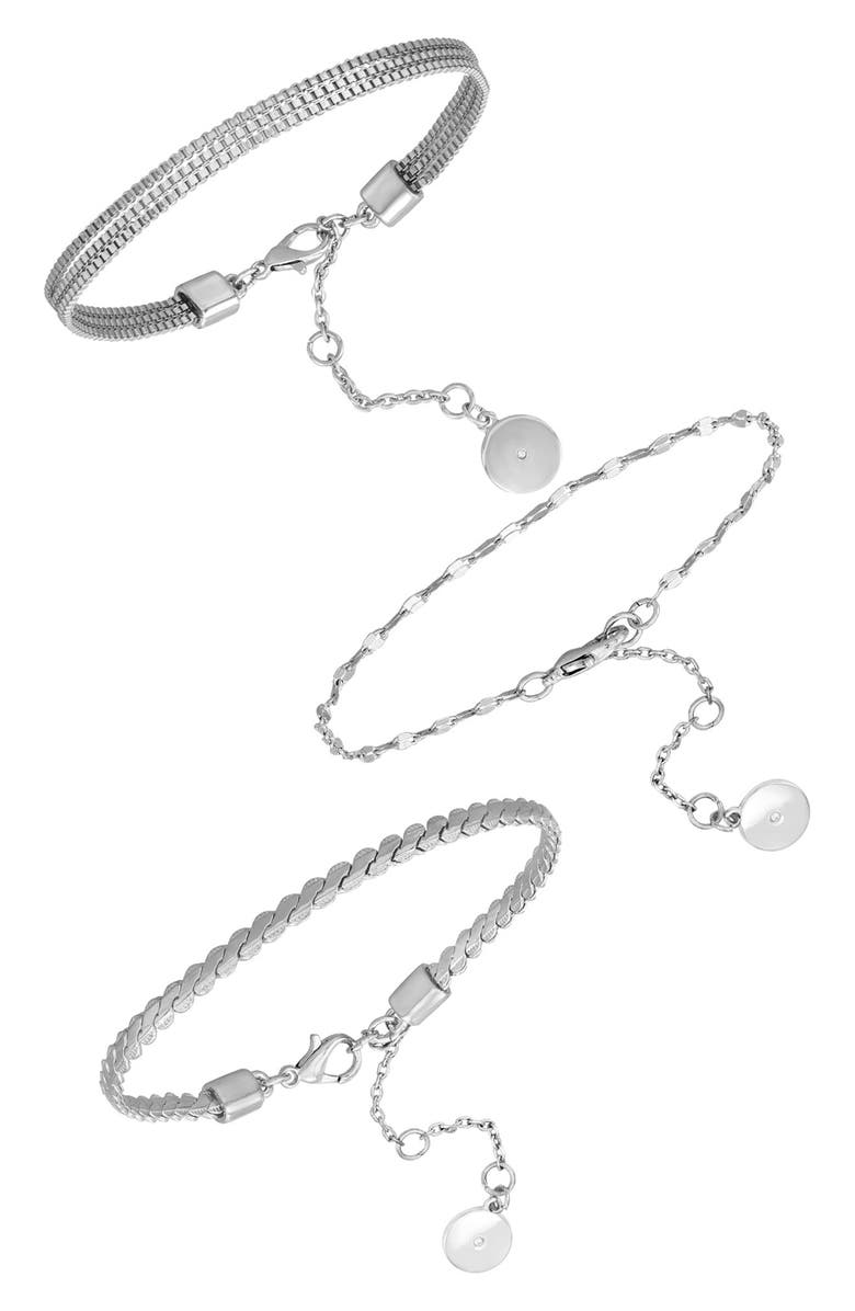 Vince Camuto Set of 3 Assorted Chain Bracelets, Alternate, color, Silver Tone