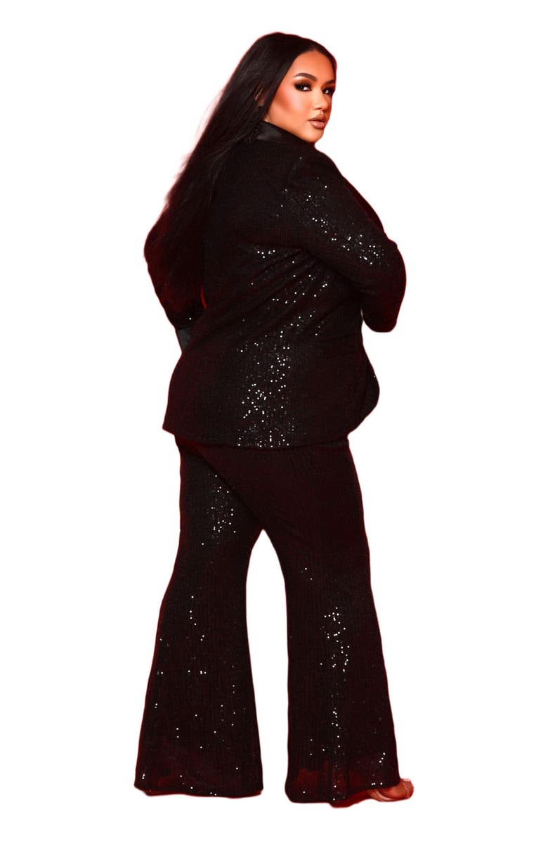 Johnathan Kayne for Sydney's Closet Three-Piece Bell Bottom Plus Size Suit, Alternate, color, Black