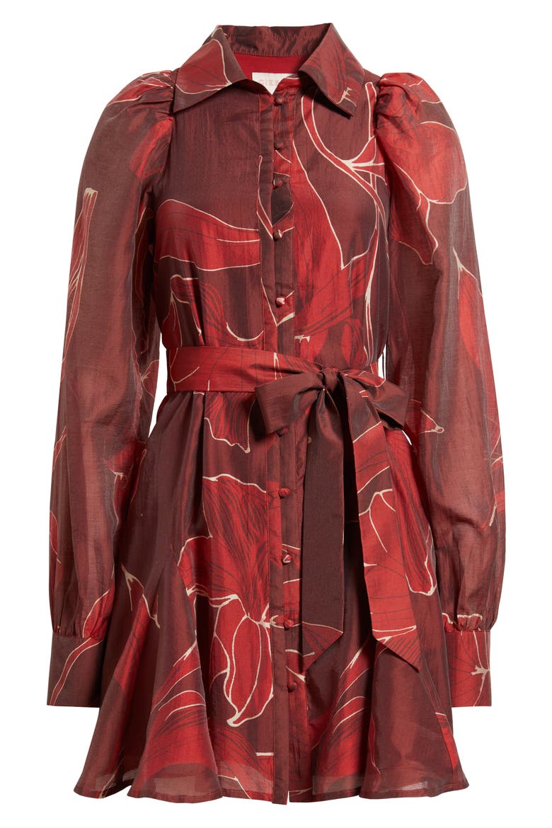 Silvie Long Sleeve Tie Belt Shirtdress, Alternate, color, BURGUNDY/ RED