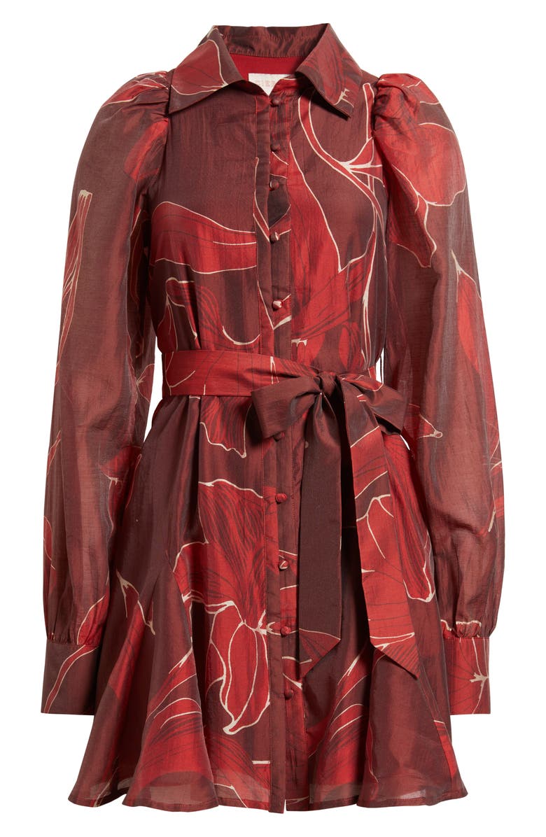 CIEBON Silvie Long Sleeve Tie Belt Shirtdress, Alternate, color, Burgundy/ Red