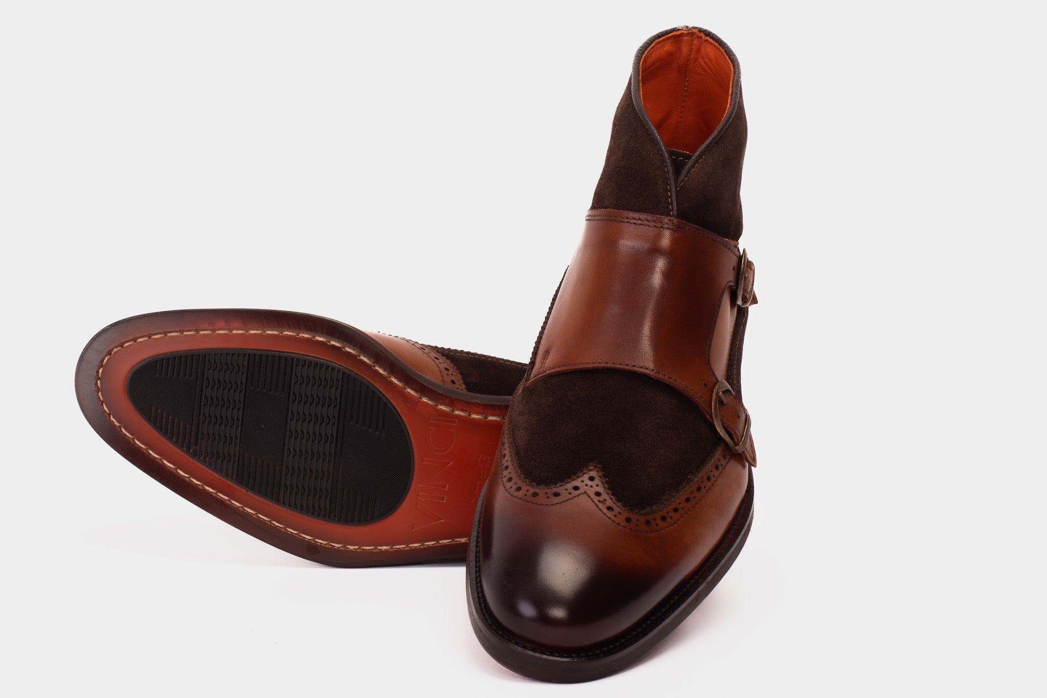 The Albus Leather & Suede Double Strap Monk Brogue Boot, Alternate, color, Tan