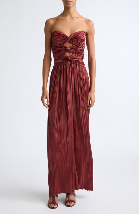 Brynn Strapless Pleated Cutout Maxi Gown