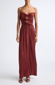A.L.C. Brynn Strapless Pleated Cutout Maxi Gown