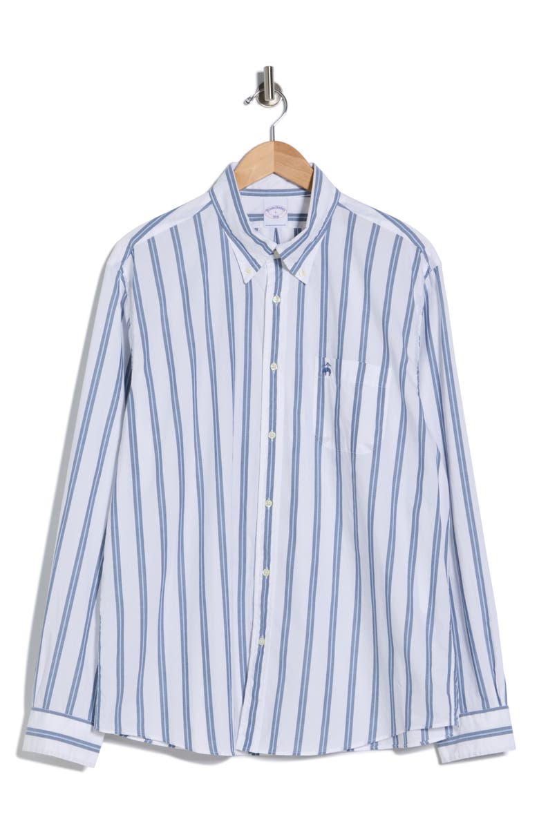 Brooks Brothers Stripe Poplin Button-Down Shirt, Main, color, White