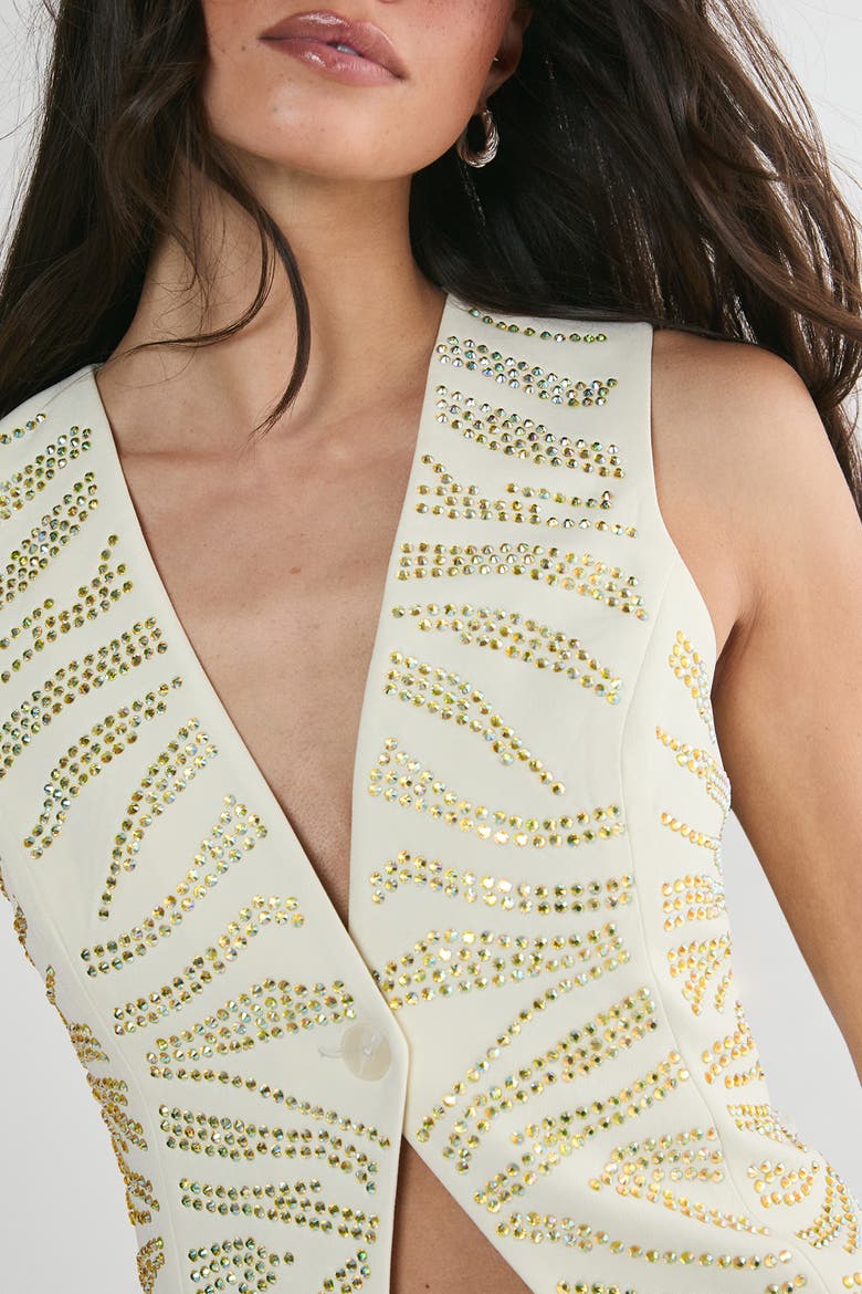 Zebra V-Neck Tailored Vest, Alternate, color, Cream
