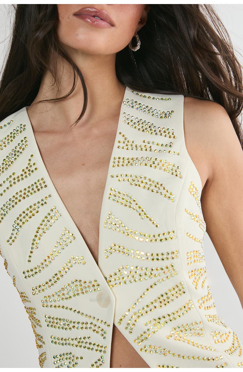 NASTY GAL Zebra V-Neck Tailored Vest, Alternate, color, Cream