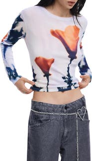 Desigual Print Long Sleeve Cotton T-Shirt