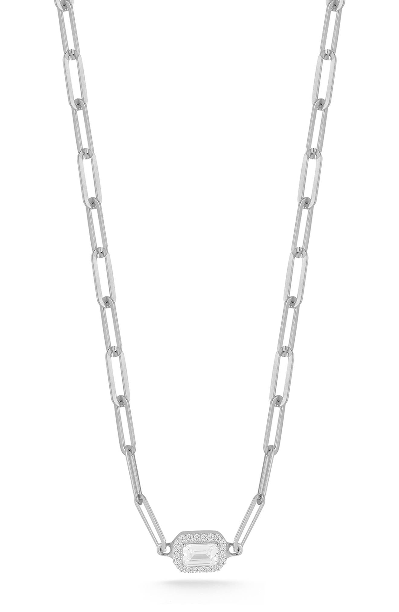 GLAZE JEWELRY Sterling Silver Cubic Zirconia Paper Clip Necklace