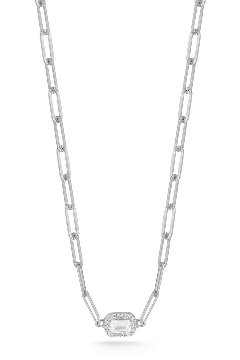 Sterling Silver Cubic Zirconia Paper Clip Necklace, Main, color, SILVER