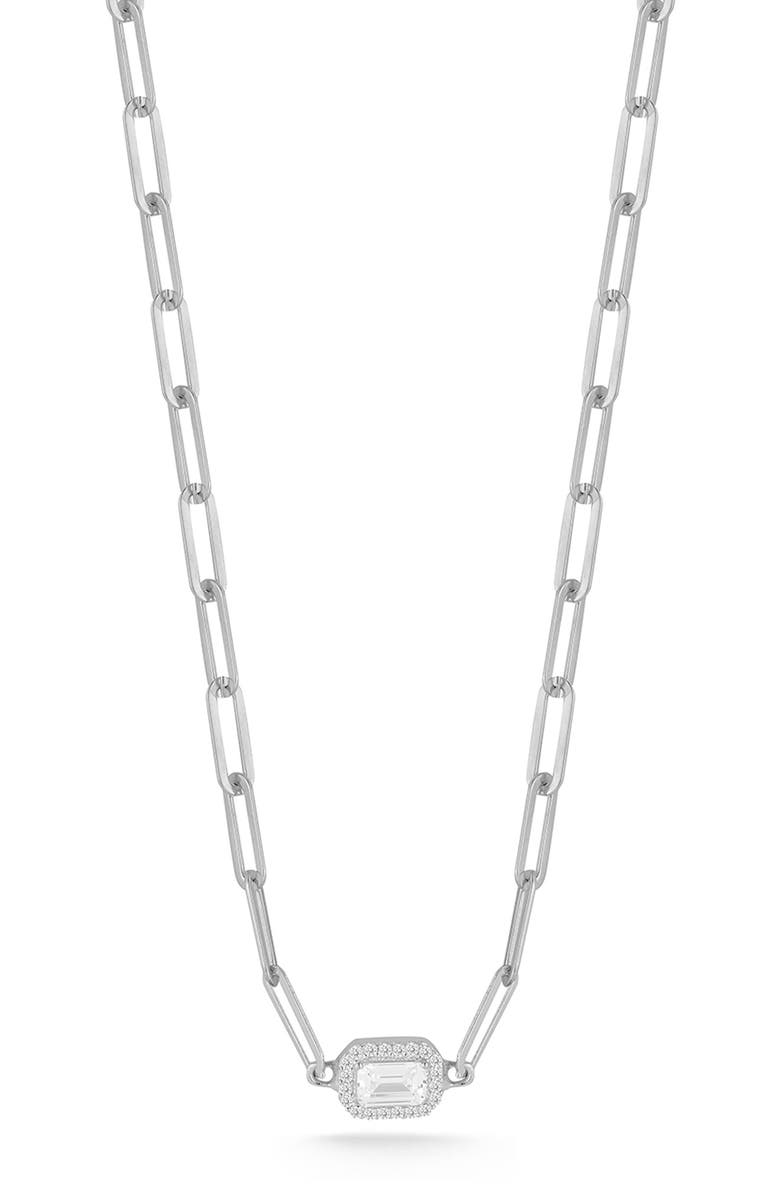GLAZE JEWELRY Sterling Silver Cubic Zirconia Paper Clip Necklace, Main, color, Silver