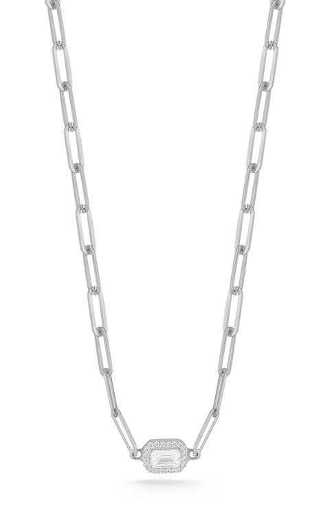 Sterling Silver Cubic Zirconia Paper Clip Necklace