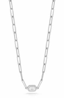 Sterling Silver Cubic Zirconia Paper Clip Necklace