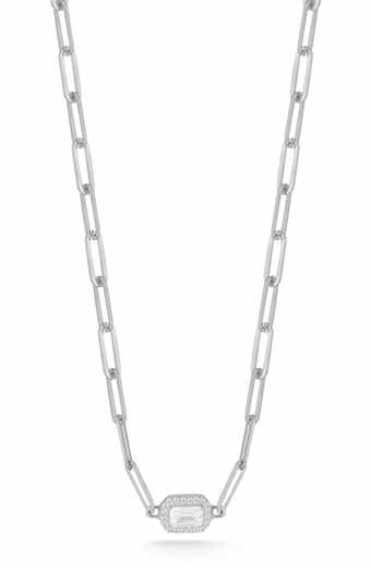 GLAZE JEWELRY Sterling Silver Cubic Zirconia Paper Clip Necklace