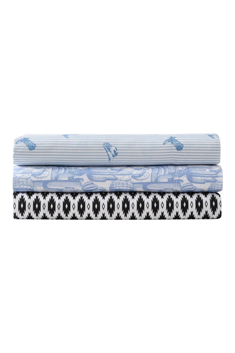 Cowboy Pinstripe Printed Microfiber Sheet Set, Alternate, color, LIGHT BLUE