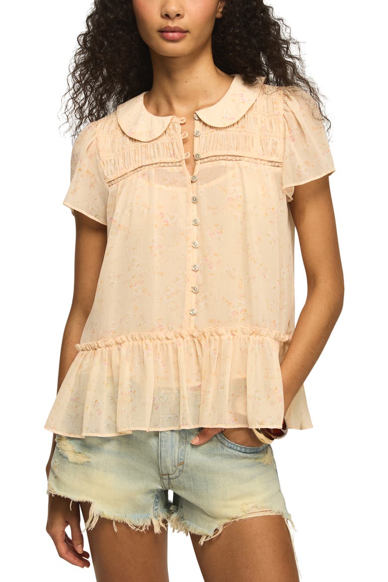Smocked Ruffle Hem Top, Main, color, PEACH FLORAL