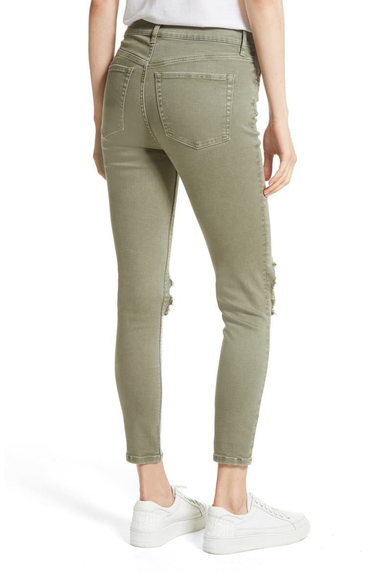 We the Free by Free People High Rise Busted Knee Skinny Jeans, Alternate, color, MOSS