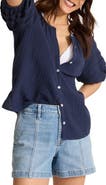 Tommy Bahama Lace Inset Cotton Gauze Button-Up Shirt