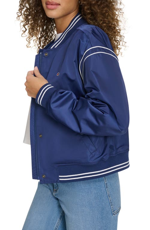 Champion Crop Varsity Jacket In Blue