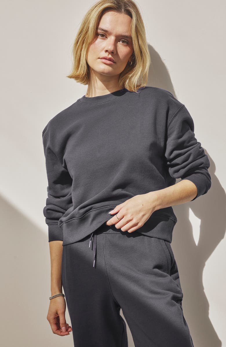 Splendid Laguna Lounge Cotton Crewneck Sweater, Alternate, color, Lead Black