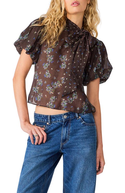 Lolanie Tie Neck Puff Sleeve Top