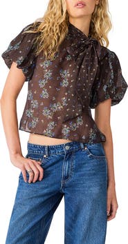 Steve Madden Lolanie Tie Neck Puff Sleeve Top