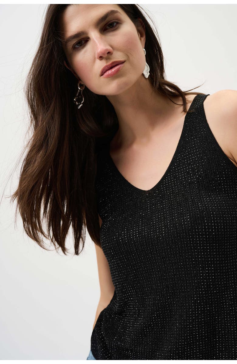 JOSEPH RIBKOFF Metallic Knitted Camisole with Rhinestones, Alternate, color, Black