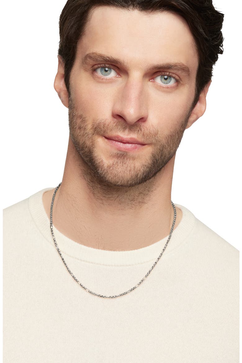 Men's Open Station Box Chain Necklace in Sterling Silver, 3mm, Alternate, color, SILVER