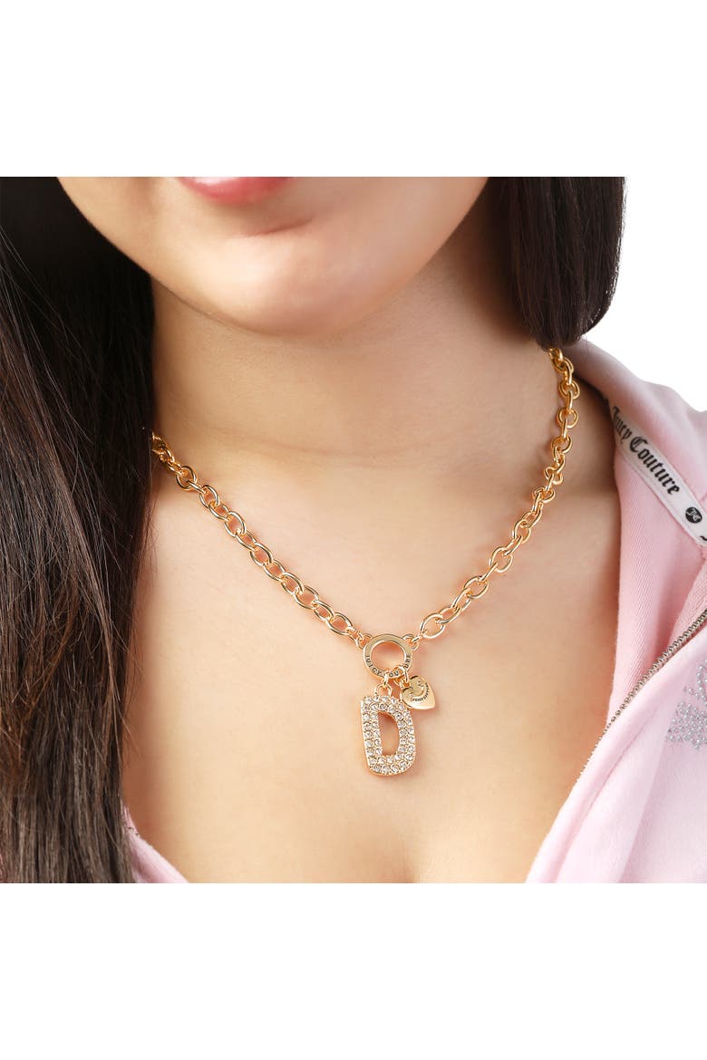 Bubble Letter Necklace for Women with Clear Stones 18"+2", Chunky Initial Necklace Gold-Tone, Alternate, color, Letter D