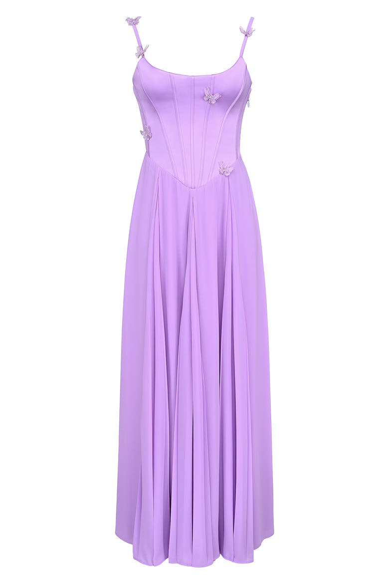 Pascha Butterfly Appliqué Corset Maxi Dress, Alternate, color, SHEER LILAC