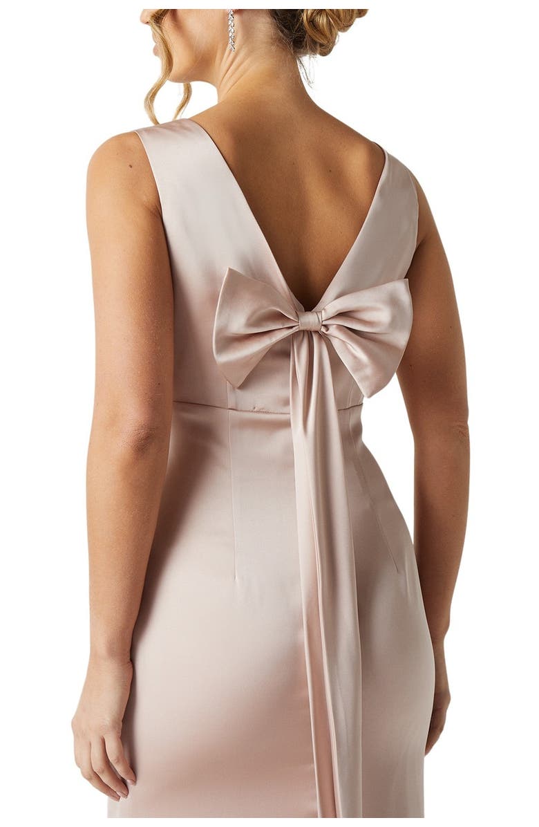 Coast Bow Back V-Neck Satin Bridesmaid Dress, Alternate, color, Mocha