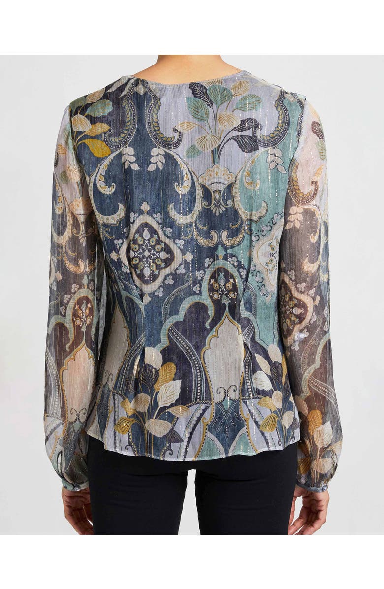 Santorelli MIRANDA Long Sleeve Handkerchief Blouse in Printed Silk Crinkle Chiffon, Alternate, color,