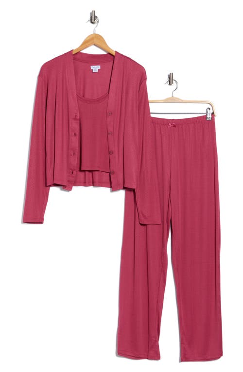 Splendid Pointelle Cardigan, Tank & Pants Pajamas In Pink